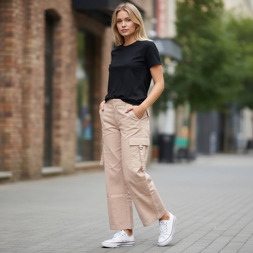 SO Goods For Life High Rise Cargo Wide Leg Pants Med Beige XL JG33XT10RD